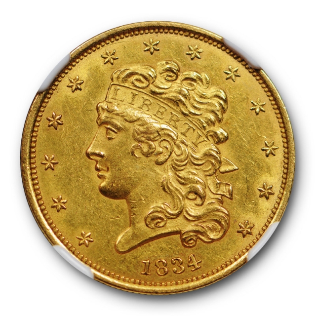 1834 Plain 4 Classic Head $5 Gold Piece NGC AU 58 CAC Approved Original 