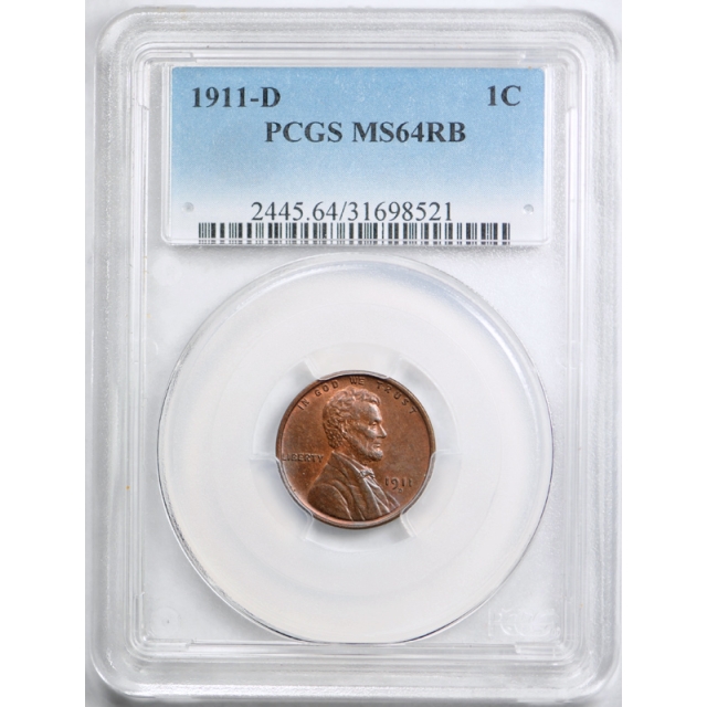 1911 D 1C Lincoln Wheat Cent PCGS MS 64 RB Uncirculated Red Brown Better Date