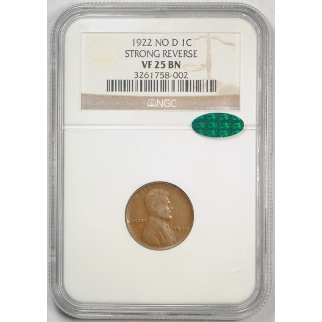 1922 No D 1c Lincoln Wheat Cent NGC VF 25 Very Fine to Extra Fine CAC Approved