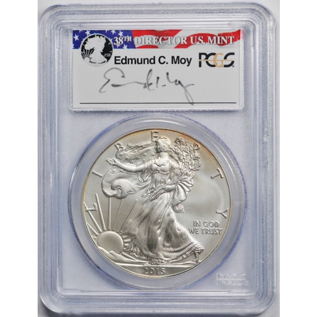 2015 W Burnished Silver American Eagle PCGS SP 70 Edmond C Moy Signature First Strike 