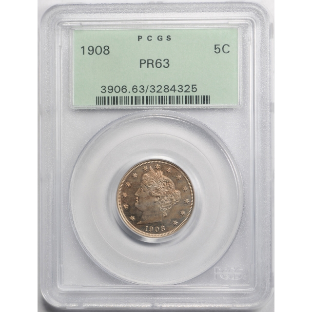 1908 5C Liberty Head Nickel Proof PCGS PR 63 OGH Old Holder Pretty Toned ! Attractive