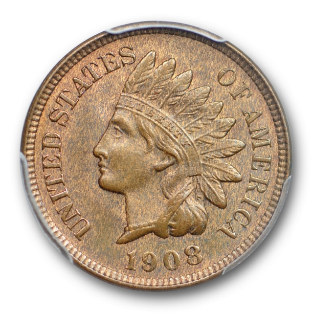 1908 1C Indian Head Cent PCGS MS 63 RB Uncirculated Red Brown Original 