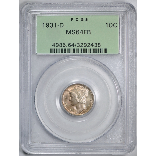 1931 D 10C Mercury Dime PCGS MS 64 FB Uncirculated Full Bands OGH Old Holder