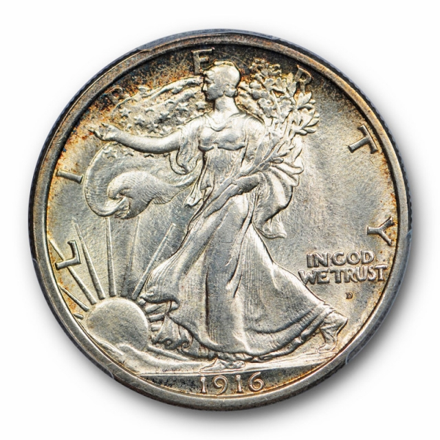1916 D 50C Walking Liberty Half Dollar PCGS MS 63 Uncirculated Beauty !