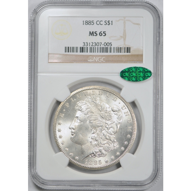 1885 CC $1 Morgan Dollar NGC MS 65 Uncirculated CAC Approved Blast White Stunning Coin!