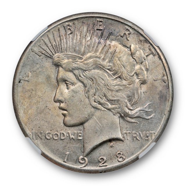1928 $1 Peace Dollar NGC AU 55 About Uncirculated to MS Key Date Dark Toned 