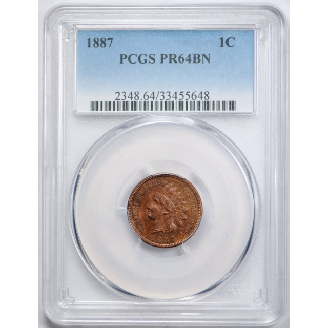 1887 1C Proof Indian Head Cent PCGS PR 64 BN PF Low Mintage Coin ! Tough