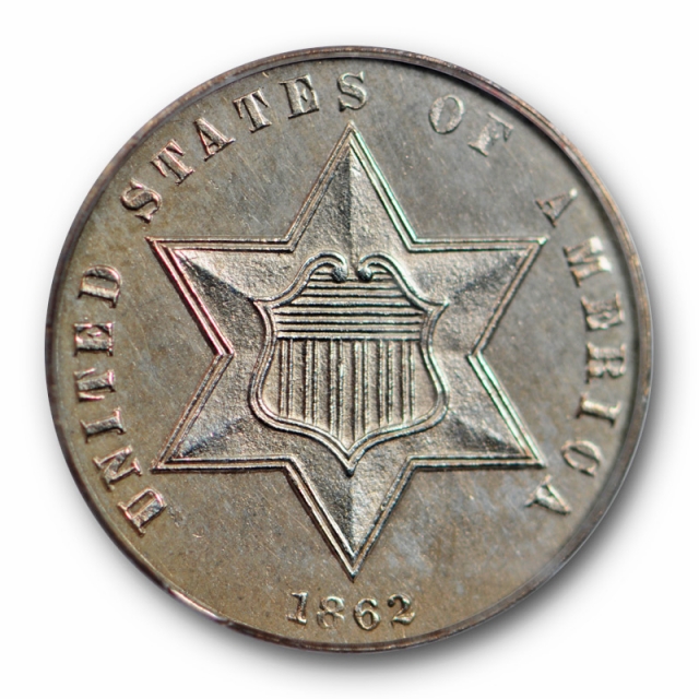 1862 3CS Three Cent Silver PCGS PR 62 Proof Low Mintage Trime