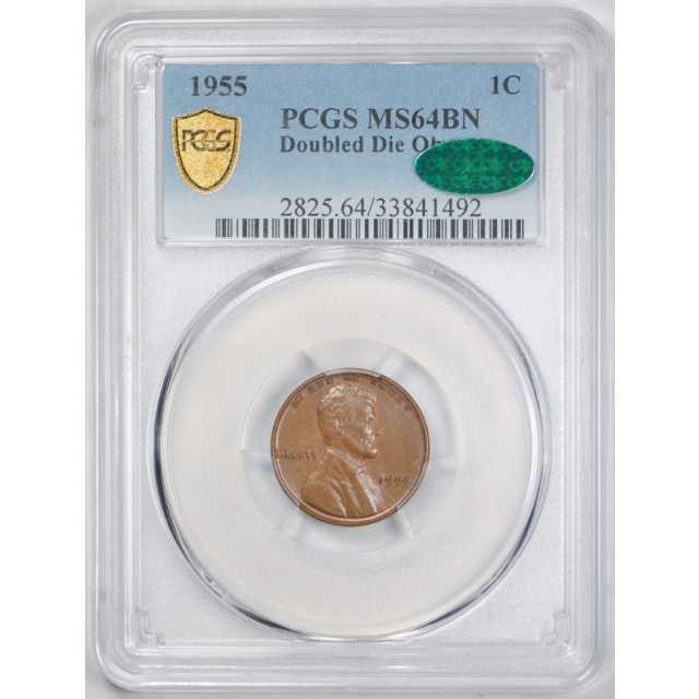 1955 Double Die Obverse Lincoln Wheat Cent PCGS MS 64 BN 1955/1955 DDO CAC Approved