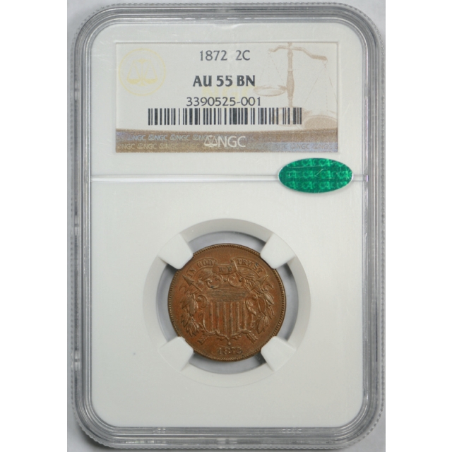 1872 2c Two Cent Piece NGC AU 55 BN About Uncirculated CAC Approved