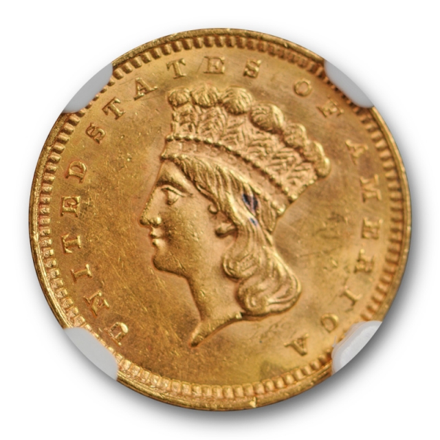1862 G$1 Gold Dollar Type Three NGC MS 63 Uncirculated Princess Head Civil War