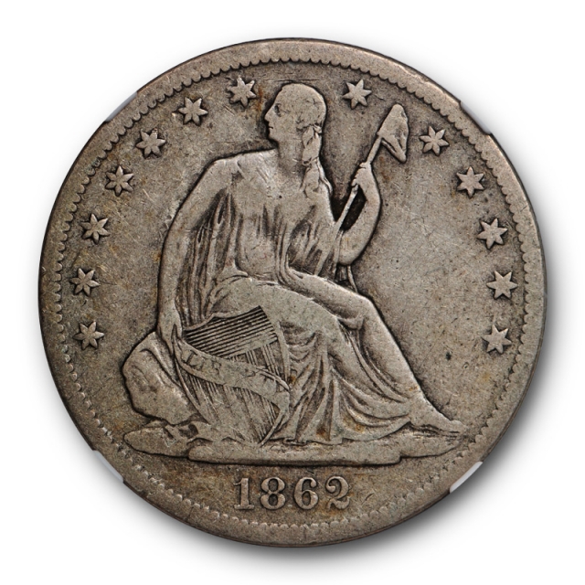 1862 S 50c  Seated Liberty Half Dollar NGC VF 20 Very Fine Original Toned 