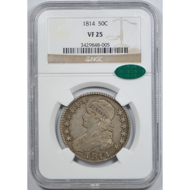 1814 50c Capped Bust Half Dollar NGC VF 25 Very Fine to Extra Fine CAC Approved Nice ! 
