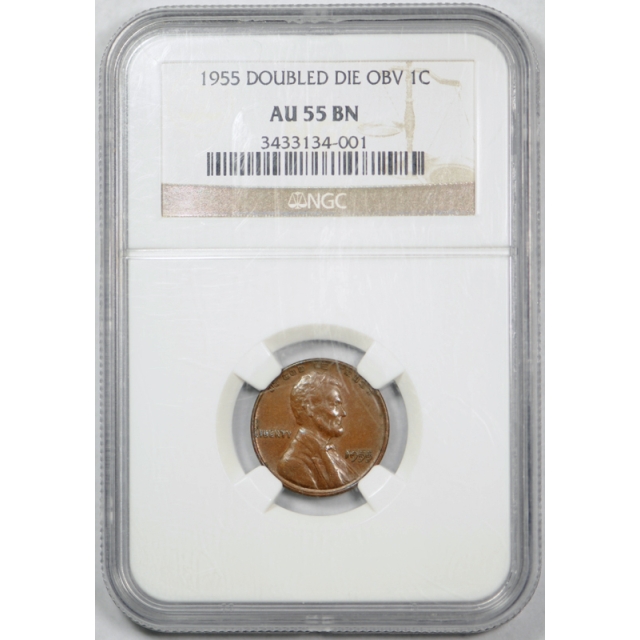 1955 Double Die Obverse Lincoln Cent NGC AU 55 1955/1955 DDO About Uncirculated