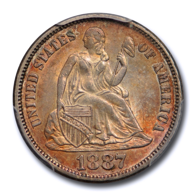 1887 10C Seated Liberty Dime PCGS MS 63 Uncirculated Colorful Toned Beauty !