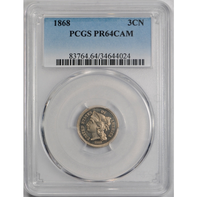 1868 3CN Three Cent Nickel PCGS PR 64 CAM Proof Cameo US Coin Low Mintage