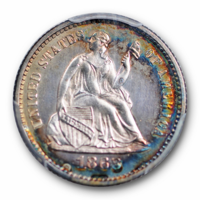 1868 H10C Seated Liberty Half Dime PCGS PR 61 Proof Low Mintage Rainbow Toned