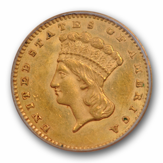 1862 G$1 Gold Dollar PCGS MS 62 Uncirculated Princess Head Civil War Date Cert#8796