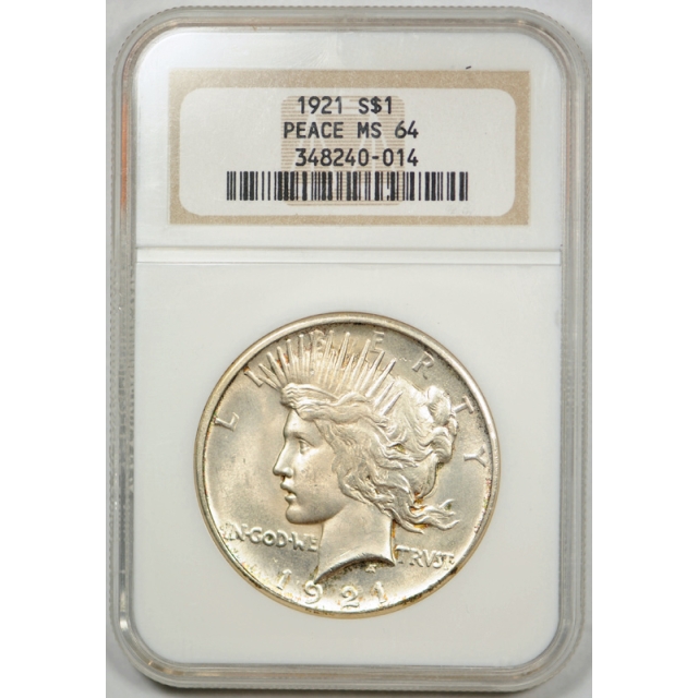 1921 $1 Peace Dollar High Relief NGC MS 64 Uncirculated Key Date Old Holder !