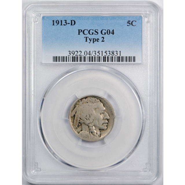 1913 D 5C Type 2 Buffalo Head Nickel PCGS G 4 Good Key Date US Coin Decent Date