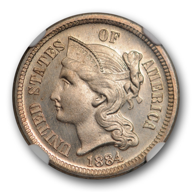 1884 3CN Three Cent Piece Copper Nickel NGC PF 65 Proof Cameo PR Beautiful 