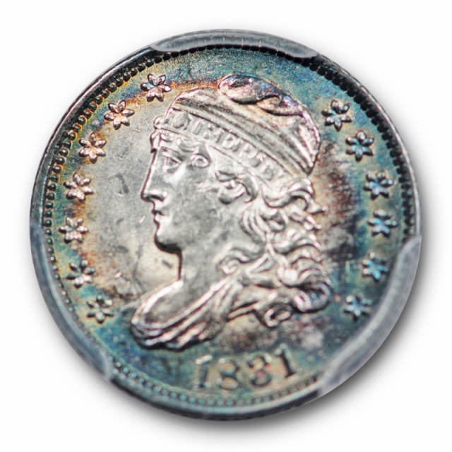 1831 H10C Capped Bust Half Dime PCGS MS 62+ Rainbow Toned Beauty Pretty !