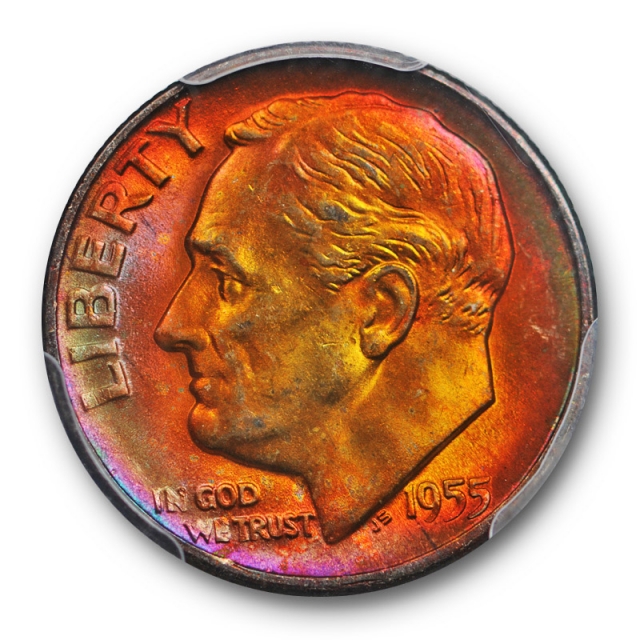 1955 S 10C Roosevelt Dime PCGS MS 66 Uncirculated Monster Toned Beauty