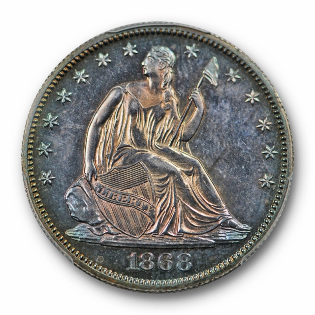 1868 50C Proof Seated Liberty Half Dollar PCGS PR 62 Attractive Toned