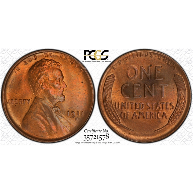 1911 S 1C Lincoln Wheat Cent PCGS MS 63 RB Uncirculated Red Brown Looks Nicer ! 