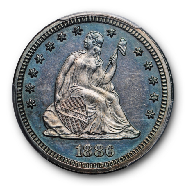 1886 25C Seated Liberty Quarter PCGS PR 62 Proof Key Date Blue Purple Toned