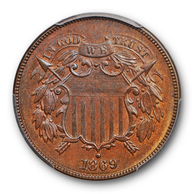 1869 2C Two Cent Piece PCGS MS 64 BN Brown Uncirculated Exceptional PQ !