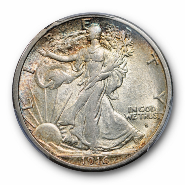 1916 D 50C Walking Liberty Half Dollar PCGS AU 58 About Uncirculated Toned