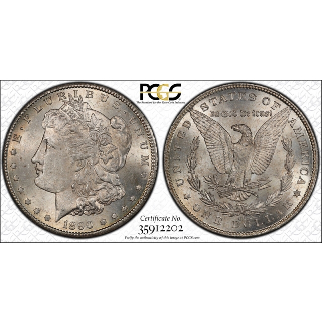 1890 CC $1 Morgan Dollar PCGS MS 62 Uncirculated Carson City Mint Cert#2202