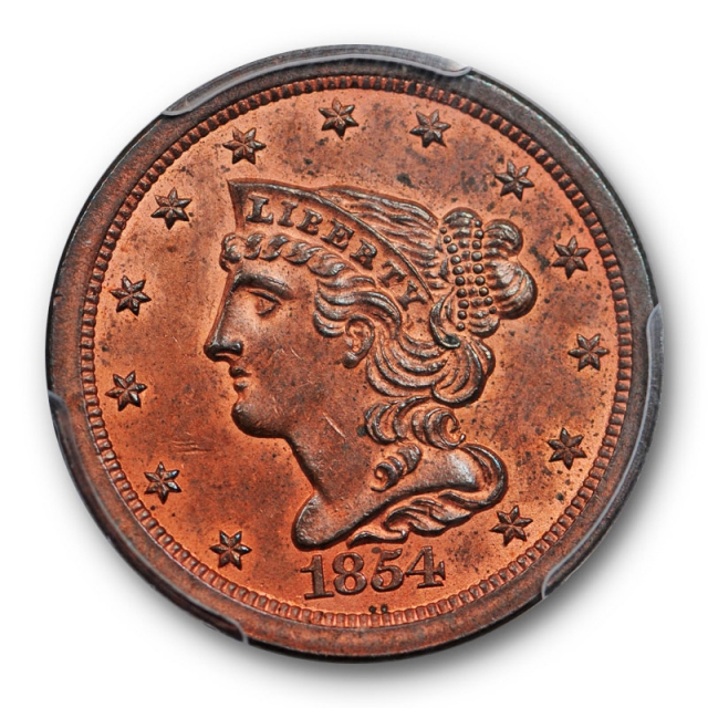 1854 1/2C Braided Hair Half Cent PCGS MS 64 RB Uncirculated Red Brown Mostly Red !