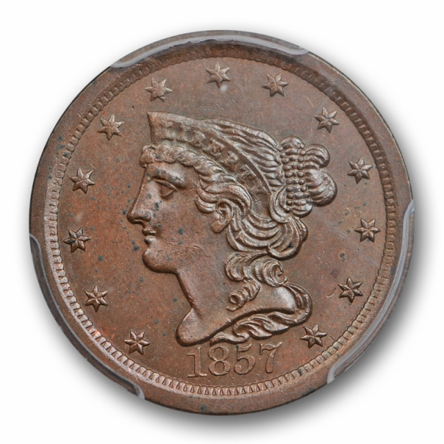 1857 1/2C Braided Hair Half Cent PCGS MS 62 BN Uncirculated Last Year Type