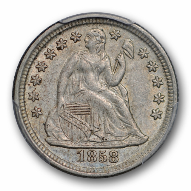 1858 O 10C Seated Liberty Dime PCGS AU 53 About Uncirculated CAC Approved