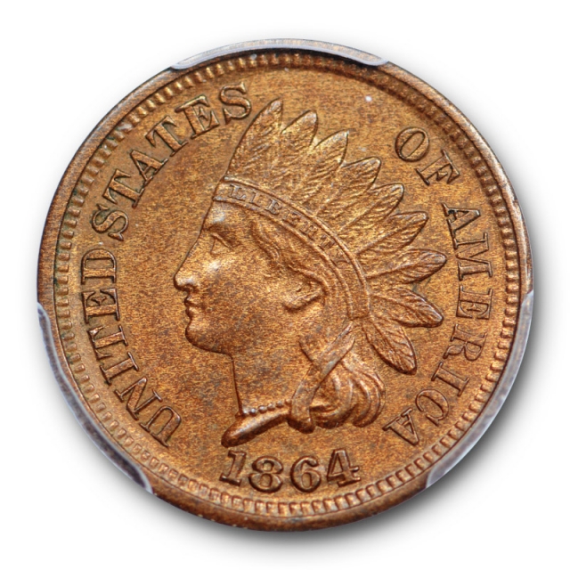 1864 1C Bronze Indian Head Cent PCGS MS 63 RB Uncirculated Red Brown Nice ! 
