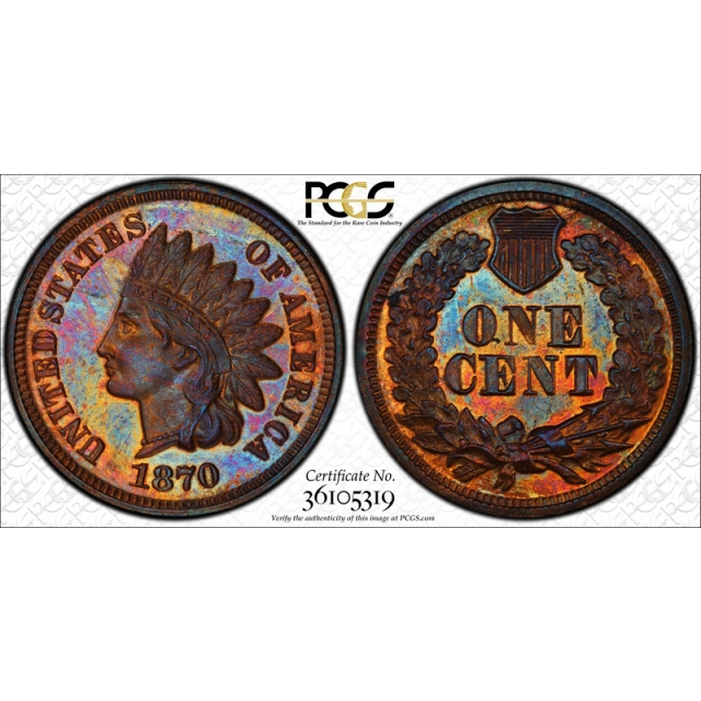 1870 1C Proof Indian Head Cent PCGS PR 64 RB Toned Beauty Pretty ! 