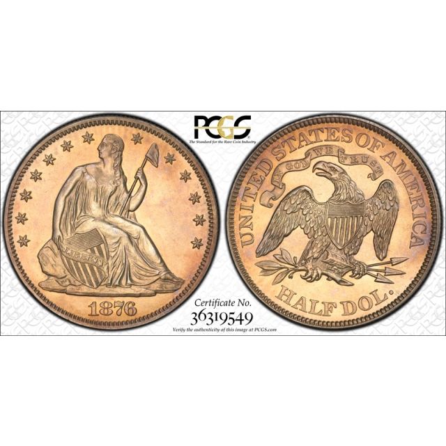 1876 50C Seated Liberty Half Dollar PCGS PR 61 Proof Golden Toned