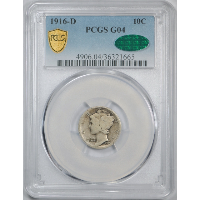 1916 D 10C Mercury Dime PCGS G 4 Good Denver Mint Key Date CAC Approved Cert#1665