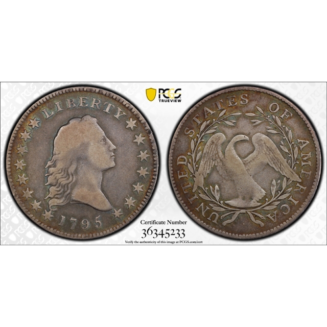 1795 50C Small Head Overton 128 Flowing Hair Half Dollar PCGS F12 CAC Approved Pop 1