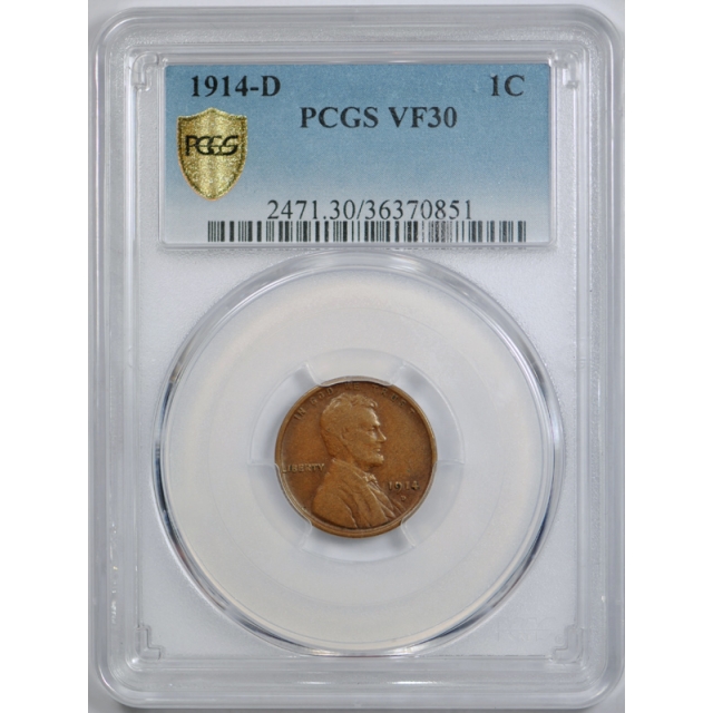 1914 D 1C Lincoln Wheat Cent PCGS VF 30 Very Fine to Extra Fine Denver Key Date 