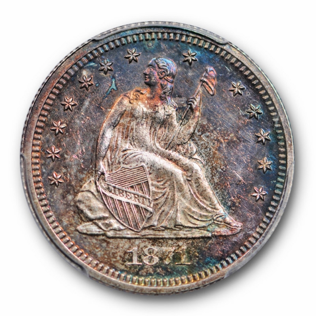1871 25C Seated Liberty Quarter PCGS PR 63 Proof Deep Blue Toned Coin