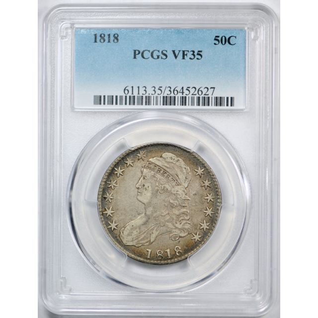 1818 50C Capped Bust Half Dollar PCGS VF 35 Very Fine to Extra Fine Toned Original 