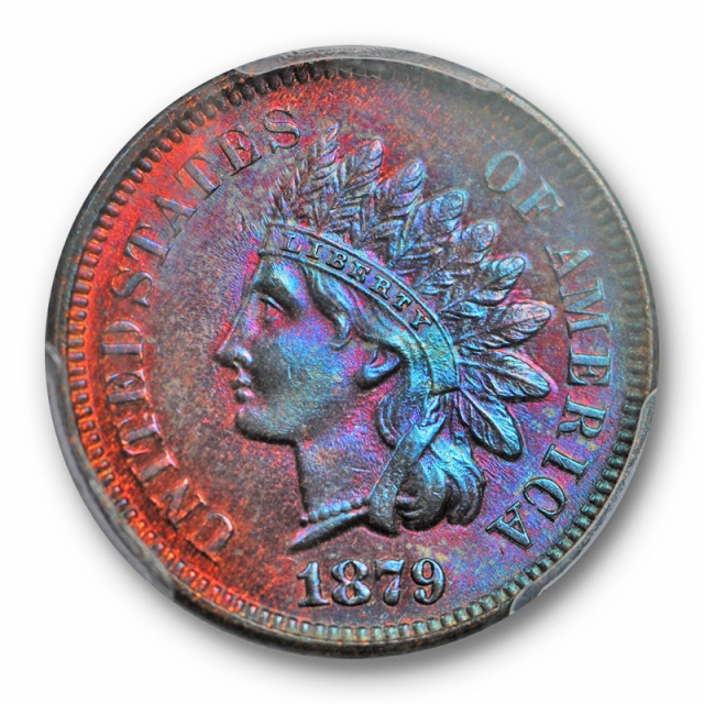 1879 1C Indian Head Cent PCGS MS 63 RB Uncirculated Purple Blue Toned Beauty !