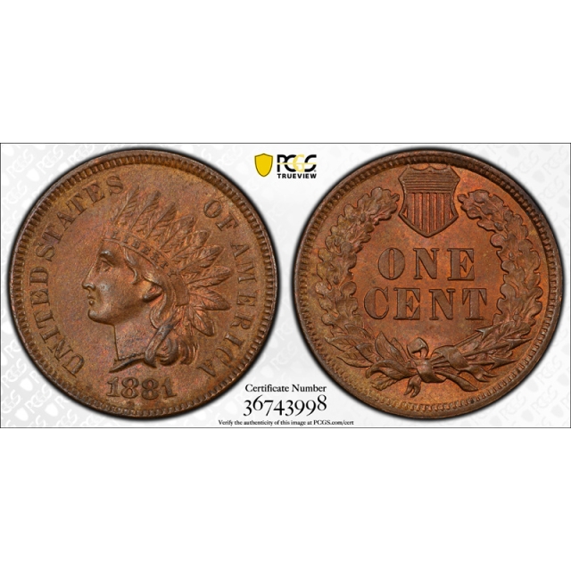 1881 1C Indian Head Cent PCGS MS 63 Uncirculated Brown 