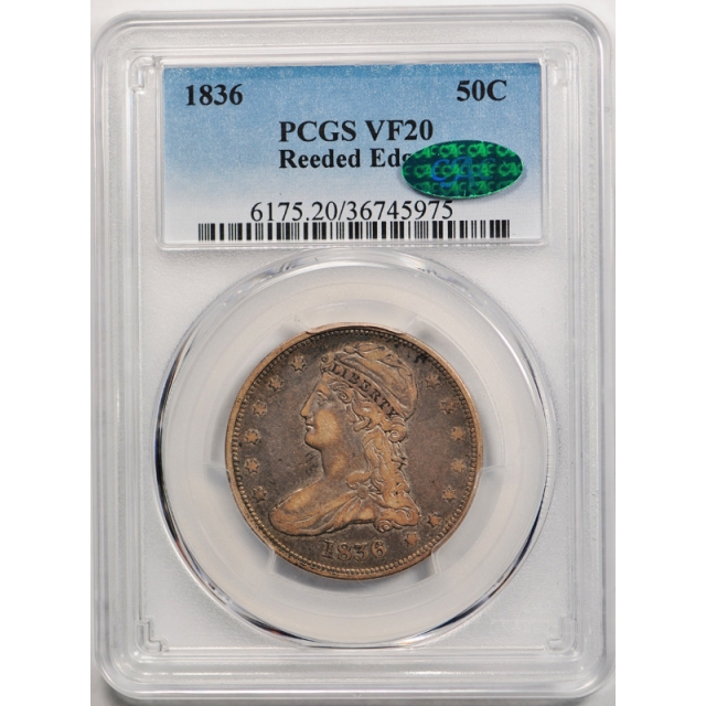 1836 50C Reeded Edge Capped Bust Half Dollar PCGS VF 20 Very Fine CAC Approved