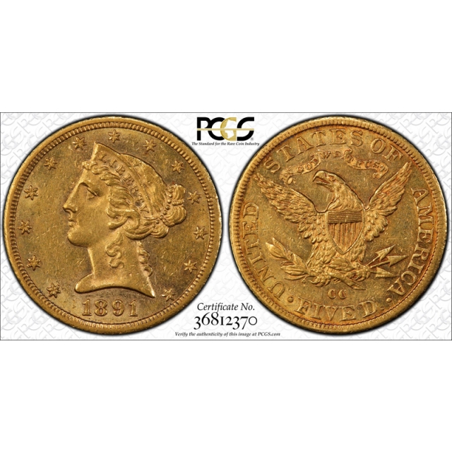 1891 CC $5 Liberty Head Half Eagle PCGS AU 58 About Uncirculated Carson City Mint Nice !