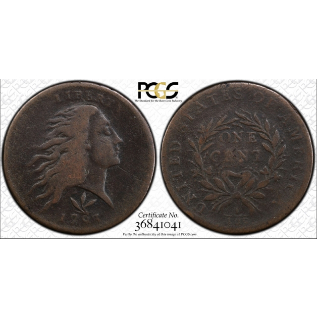 1793 Wreath Cent Vine and Bars Edge Flowing Hair PCGS VG 8 CAC Approved  