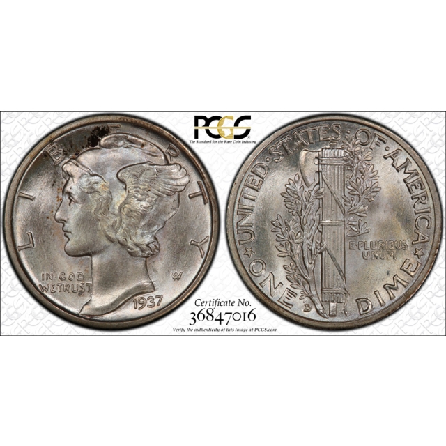 1937 D 10C Mercury Dime PCGS MS 67+ FB Full Bands CAC Approved Beauty